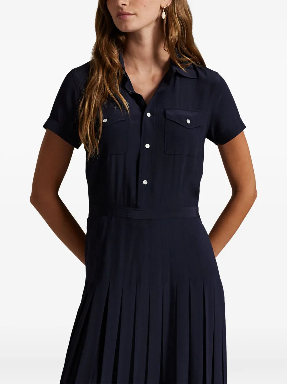Polo Ralph Lauren pleated pocket midi dress Blauw