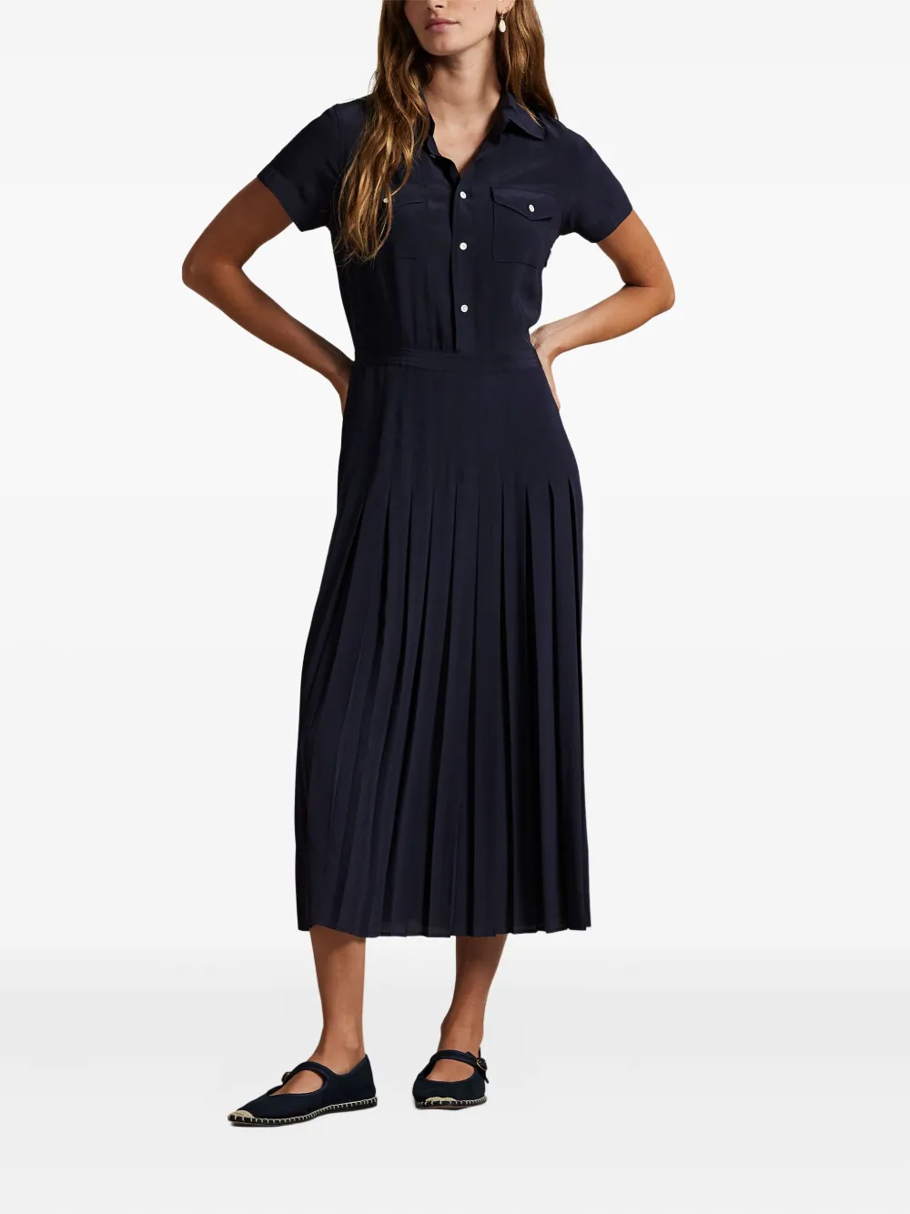 Polo Ralph Lauren pleated pocket midi dress - Blauw
