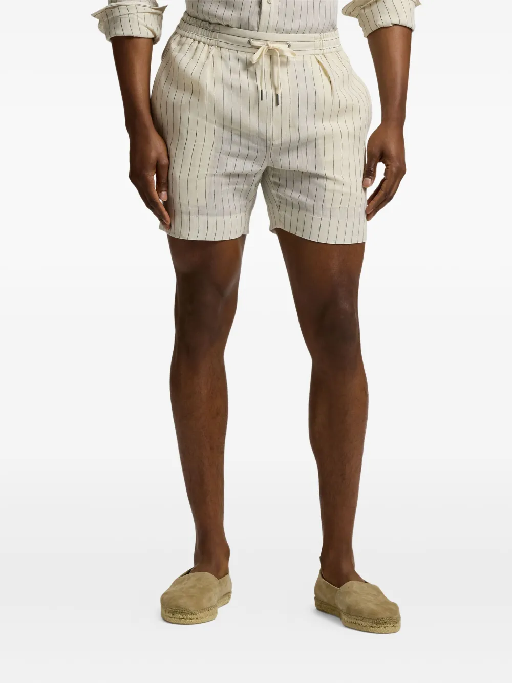 Ralph Lauren Pinstripe Drawstring Shorts In Neutral