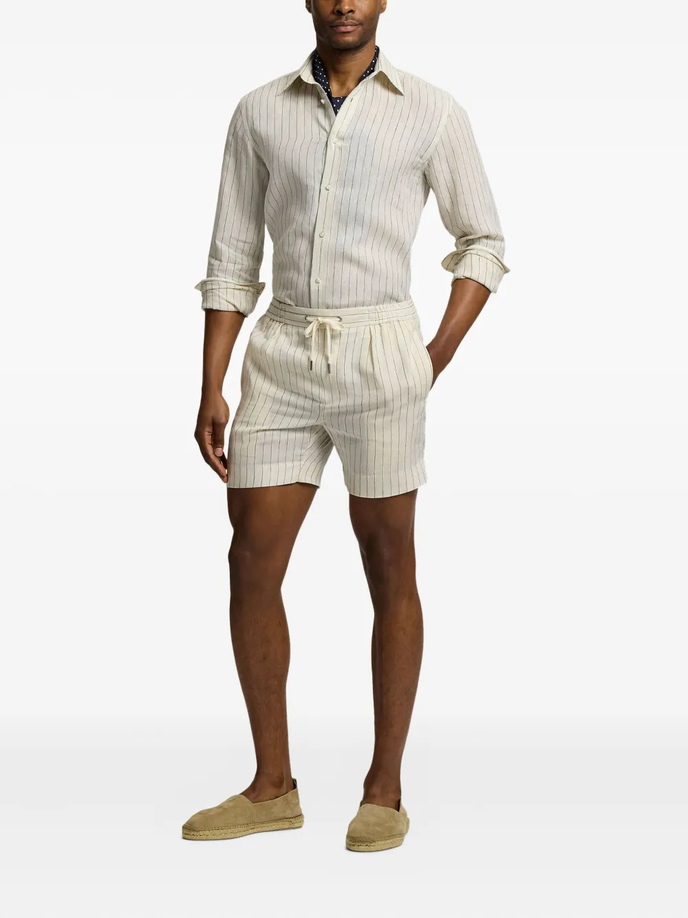 Ralph Lauren Purple Label Shorts met krijtstreep en trekkoord - Beige