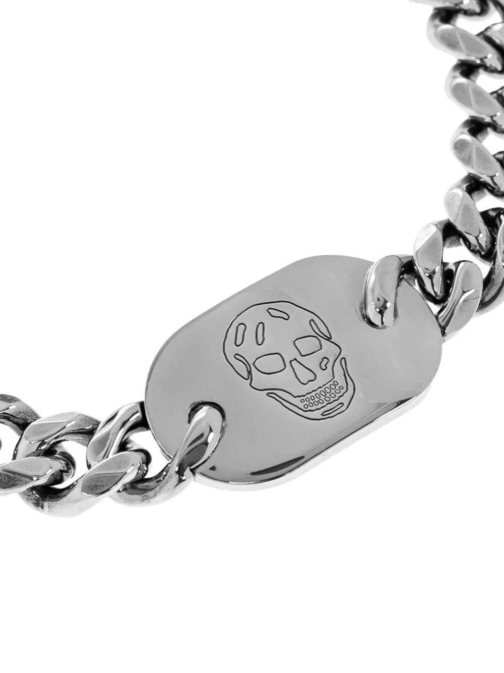 Alexander Mcqueen Skull-plaque Curb-chain Bracelet In Metallic