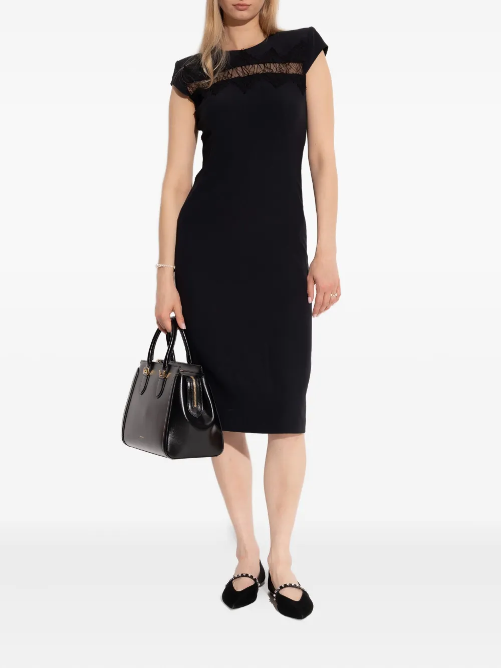 Alexander McQueen Midi-jurk met geborduurd kant en kapmouwen Zwart