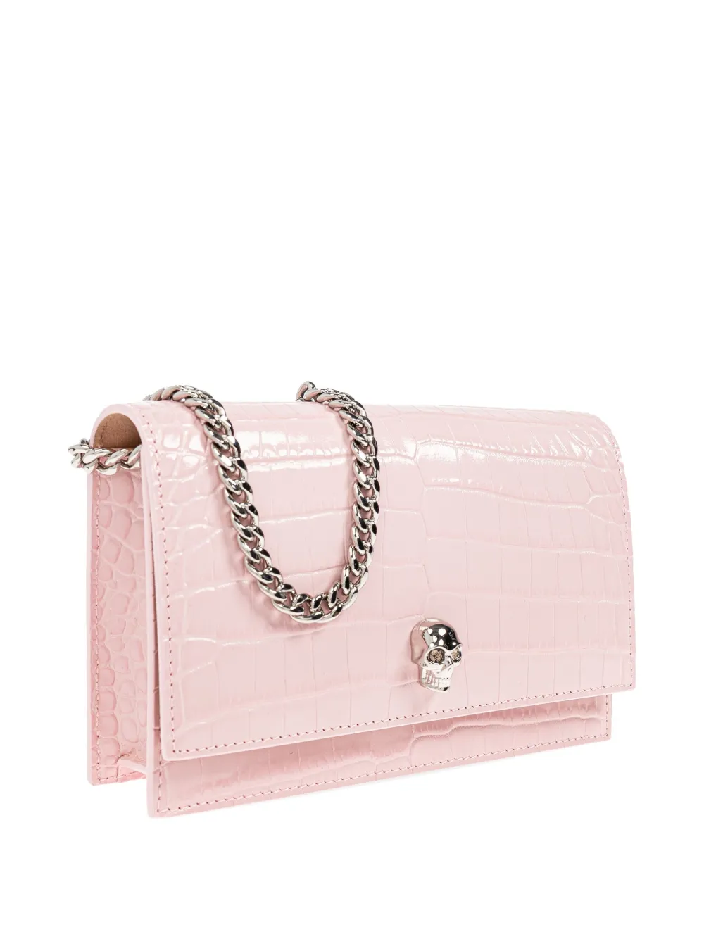 Alexander McQueen Kleine Skull schoudertas met krokodillen-reliëf Roze