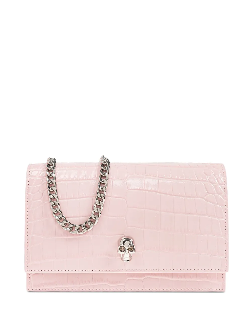 Alexander McQueen Kleine Skull schoudertas met krokodillen-reliëf Roze