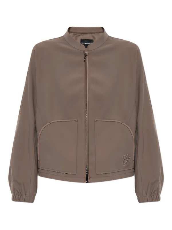 Emporio Armani Embroidered-logo Bomber Jacket in Brown