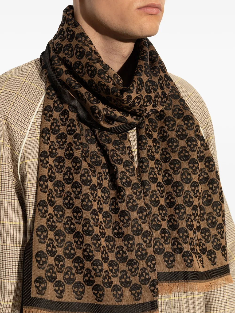 Alexander McQueen Sjaal met doodskopprint Bruin