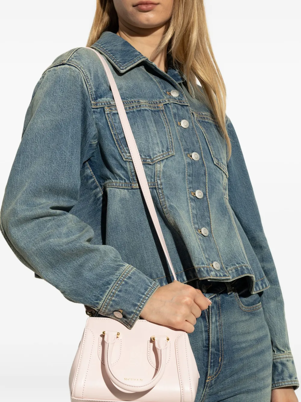Alexander McQueen Kleine leren shopper Roze
