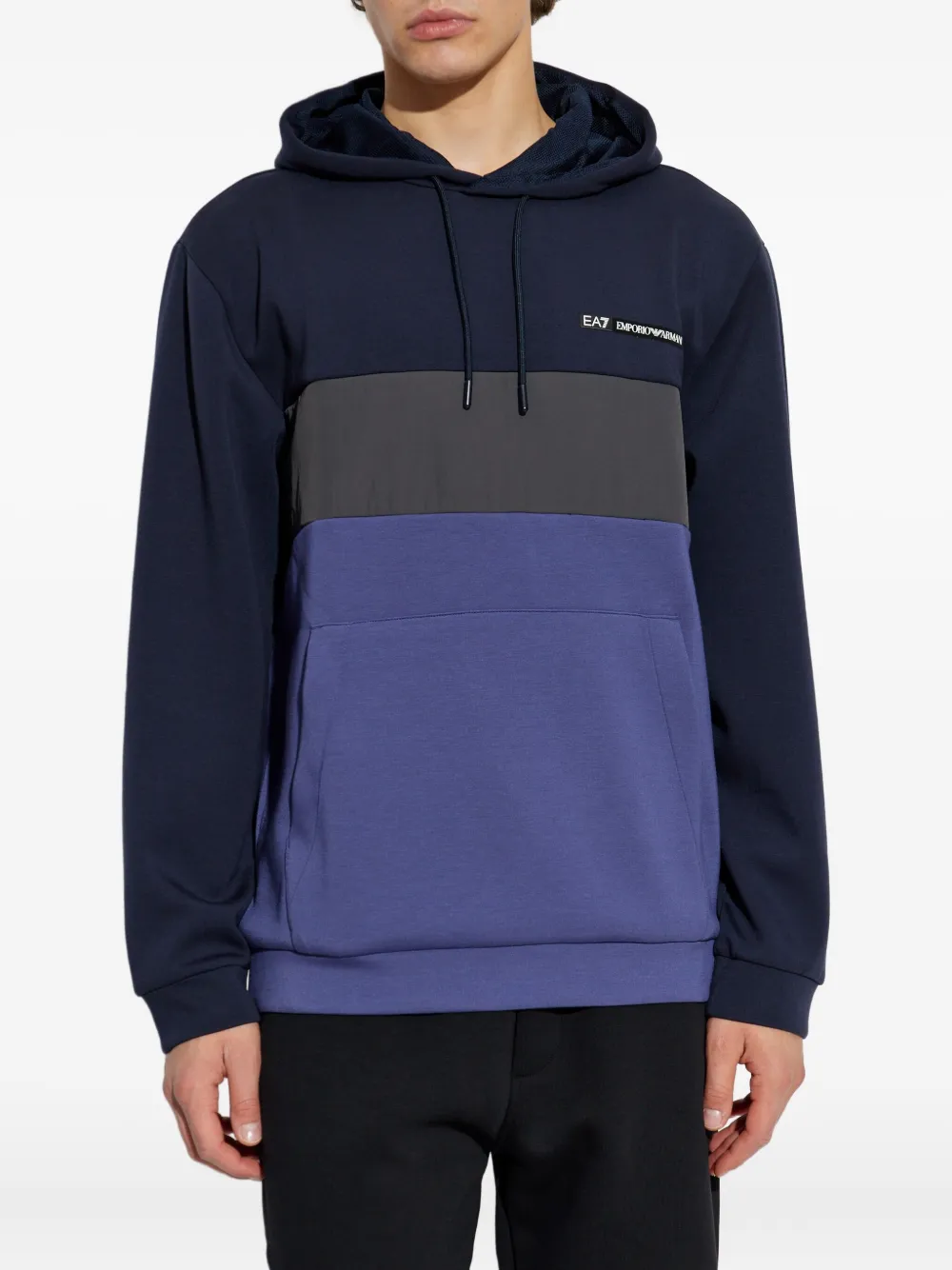 Ea7 Emporio Armani Sweater met colourblocking en capuchon Blauw