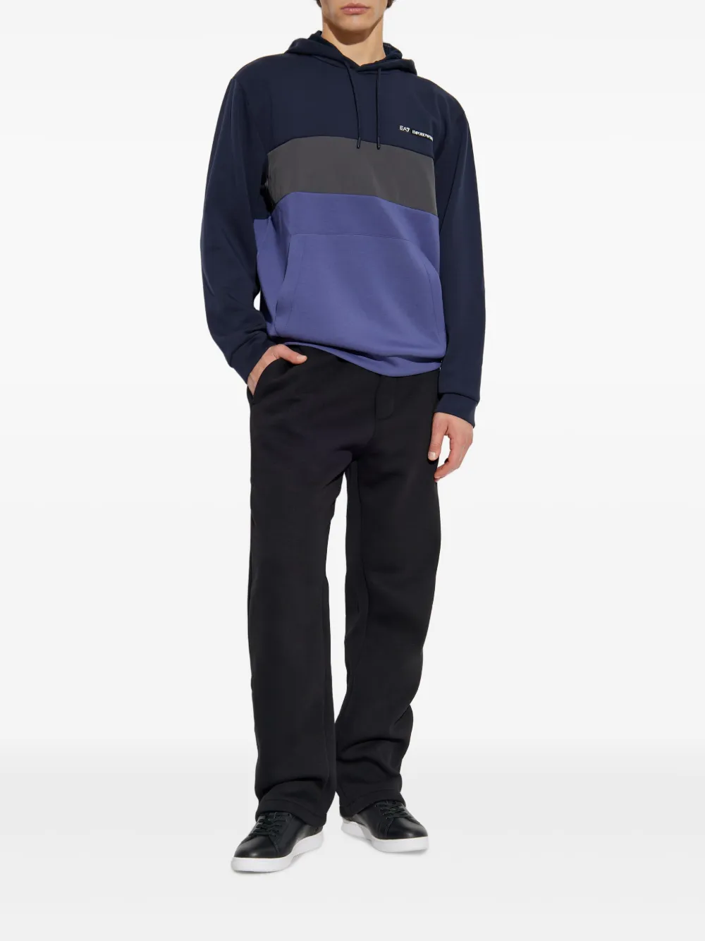 Ea7 Emporio Armani Sweater met colourblocking en capuchon Blauw