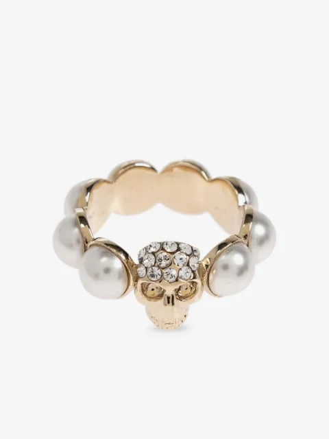 Alexander McQueen Ring met doodskoppatroon en parel