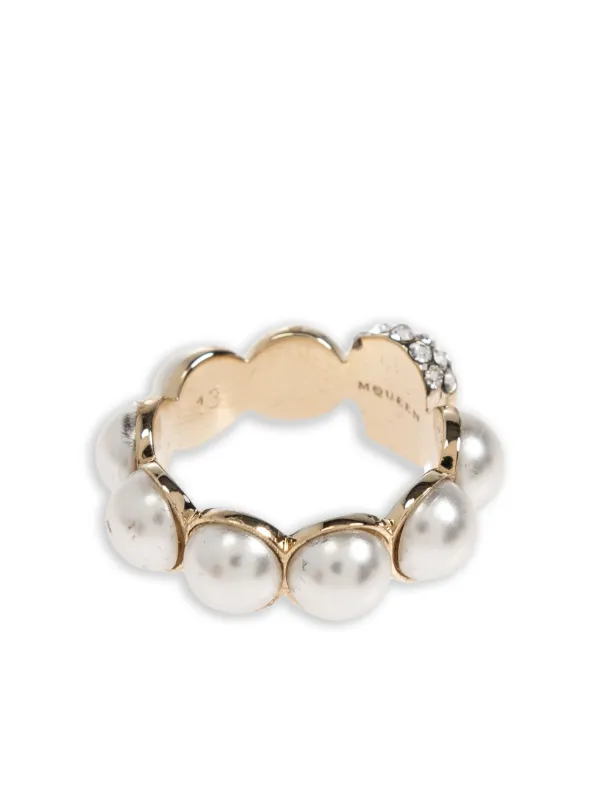 【関税込み】Skl & Pearl Ring - Alexander McQueen - l - M Alexander Mcqueen Skl & Pearl Ring In Grey - 37% Off