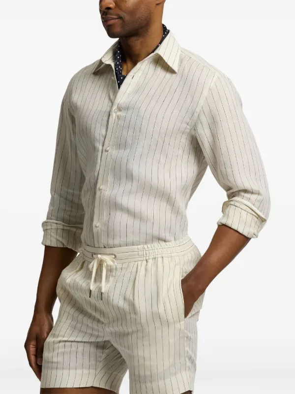 Ralph Lauren Purple Label ストライプ リネンシャツ | ニュートラル