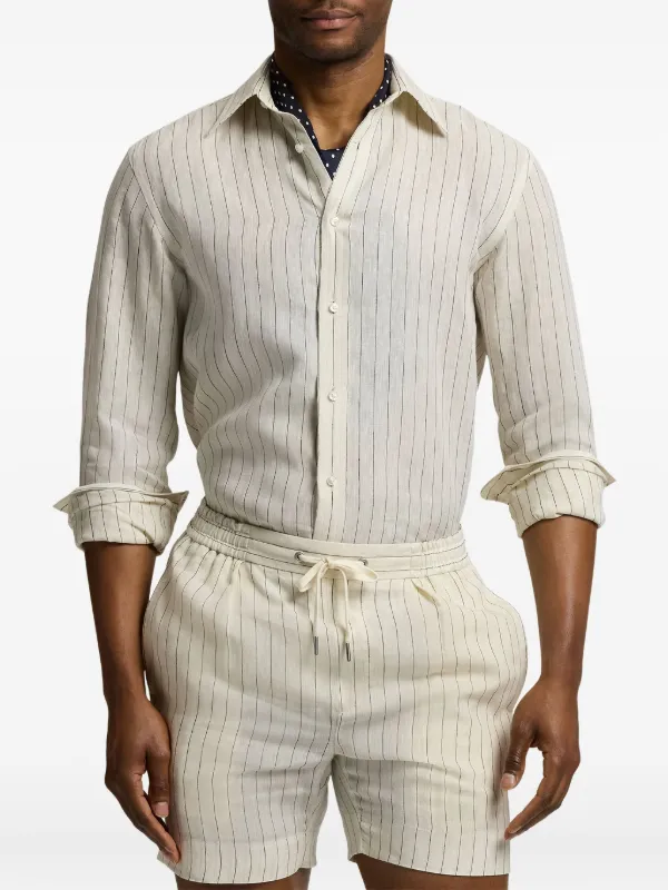 Ralph Lauren Purple Label ストライプ リネンシャツ | ニュートラル