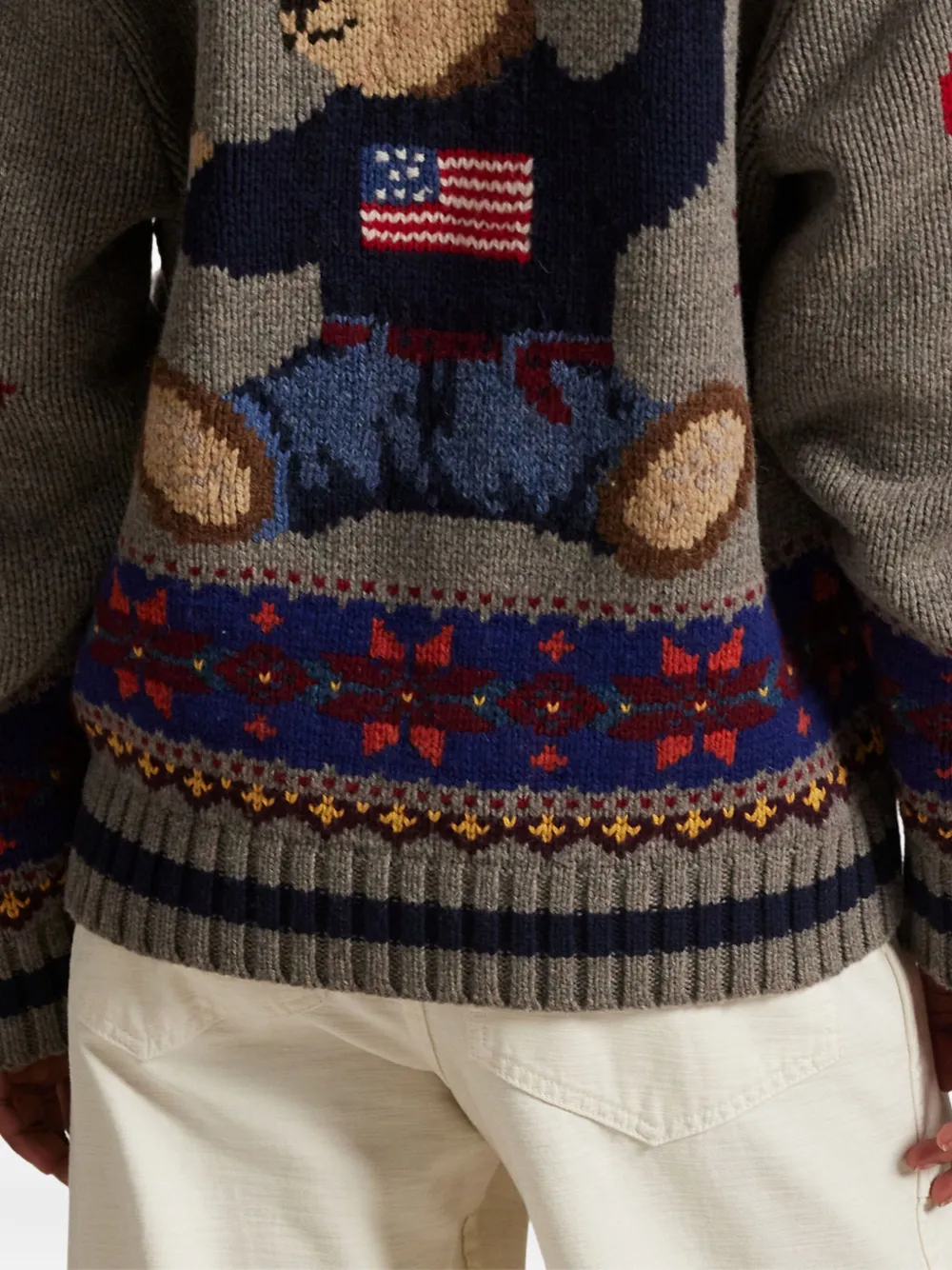 Polo Ralph Lauren Fair Isle-pattern Polo-bear Cardigan In Gray