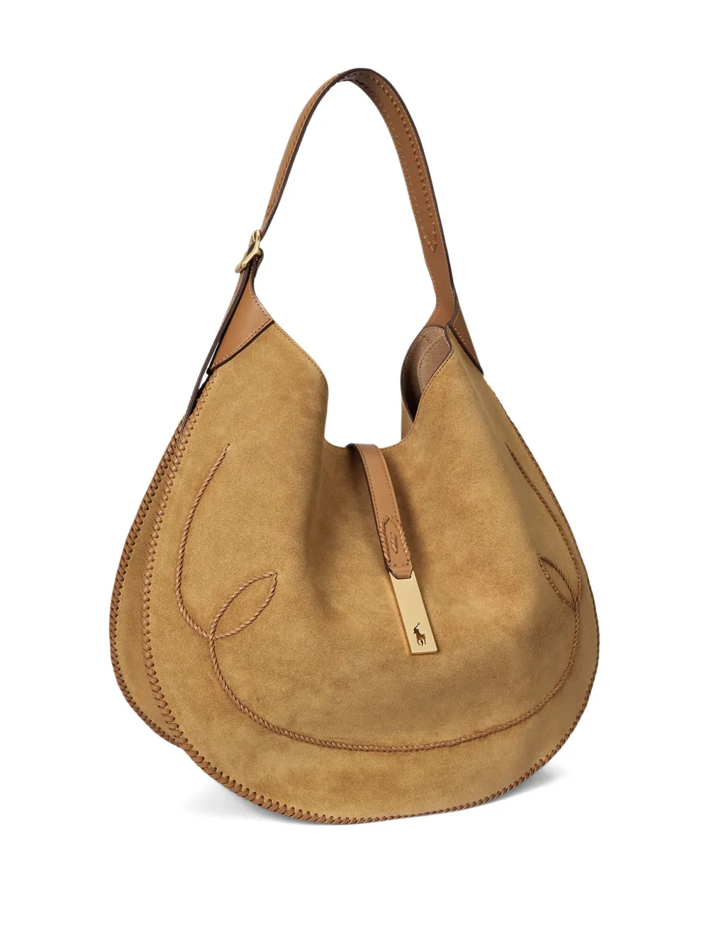 Polo Ralph Lauren Polo ID Western suède schoudertas met stiksel Beige