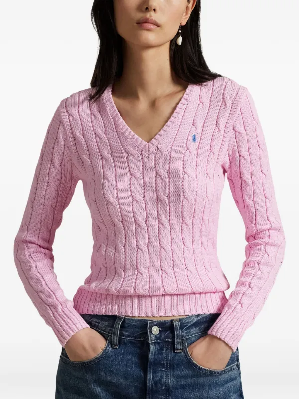 Polo Ralph Lauren cable-knit V-neck Sweater | Pink | FARFETCH