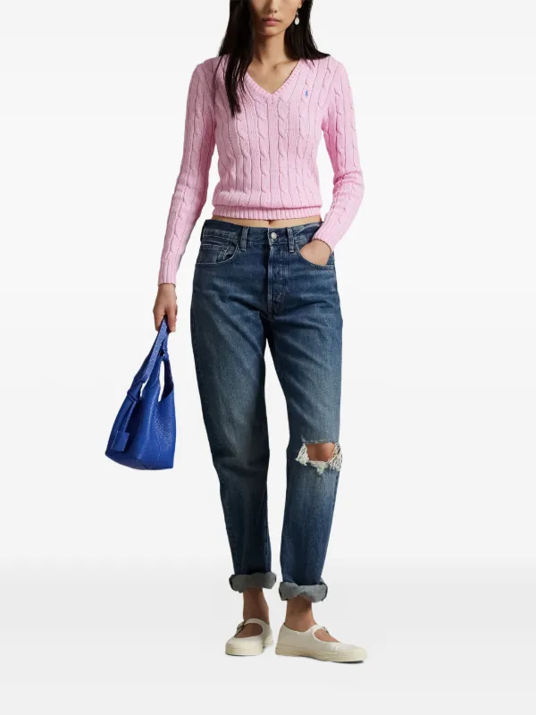 Polo Ralph Lauren cable-knit V-neck Sweater | Pink | FARFETCH