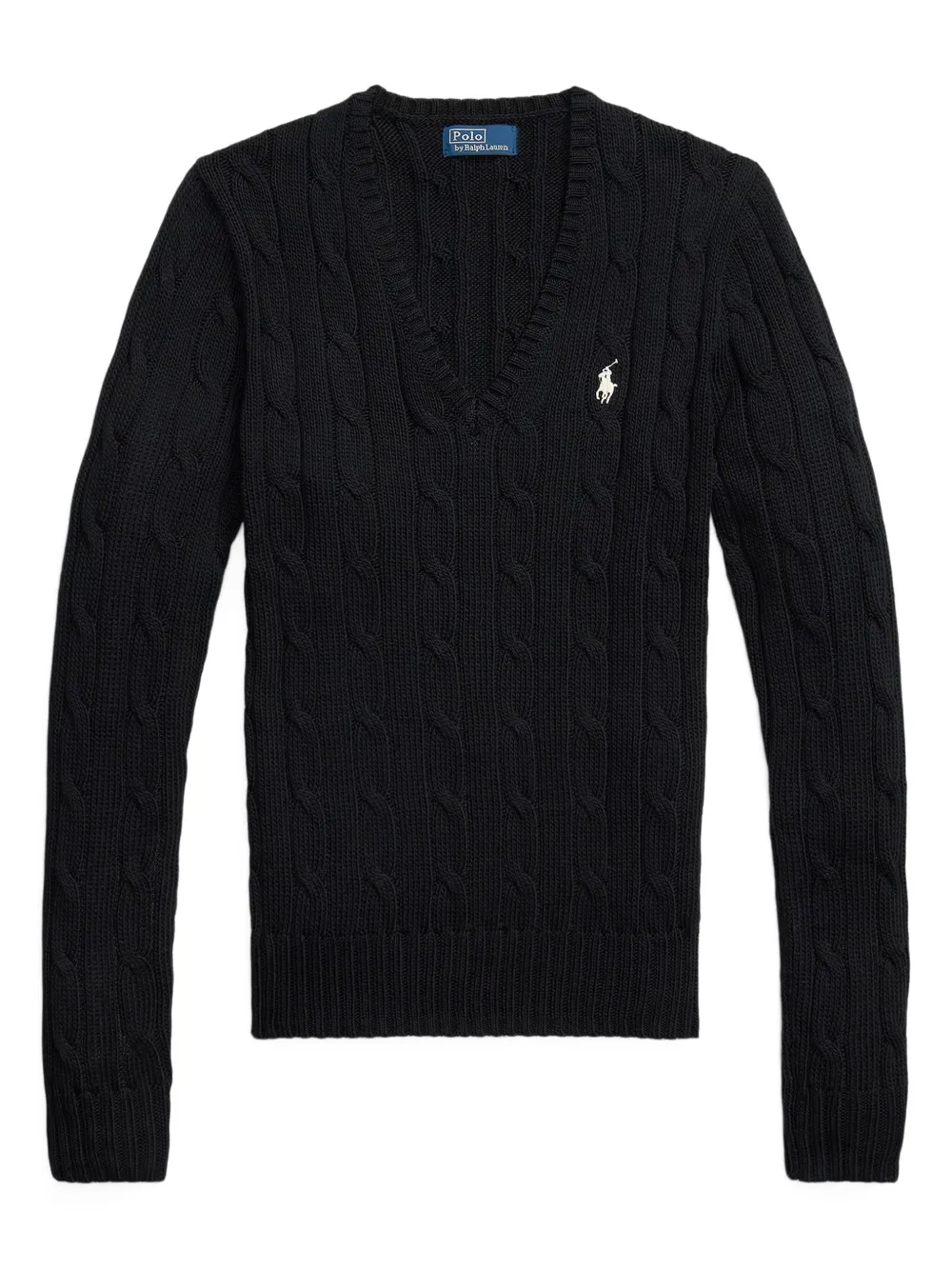 Polo Ralph Lauren Cable-knit Wool-cashmere V-neck Sweater In Black