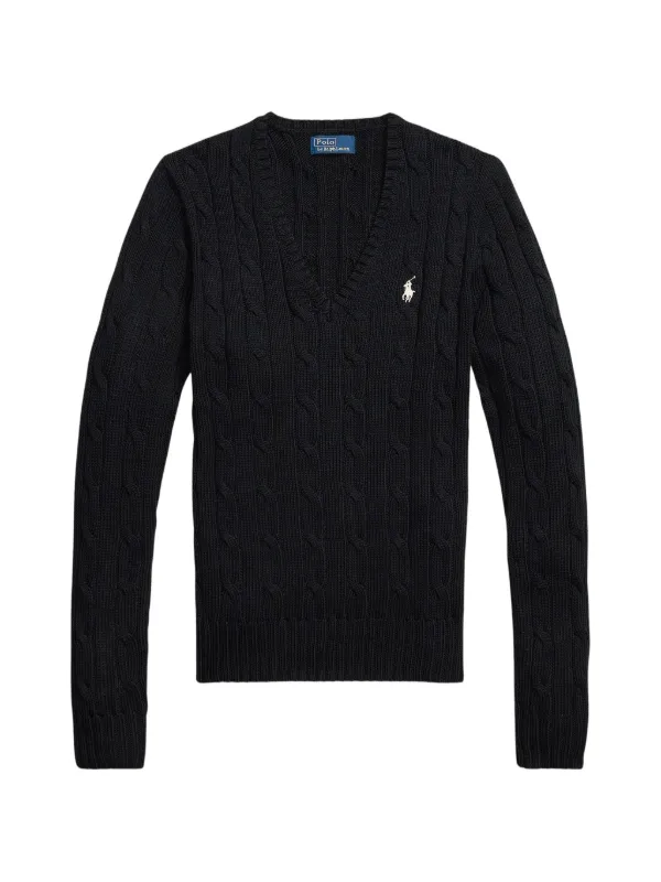 Polo Ralph Lauren Suéter De Tricô Pesado Com Gola V | Preto