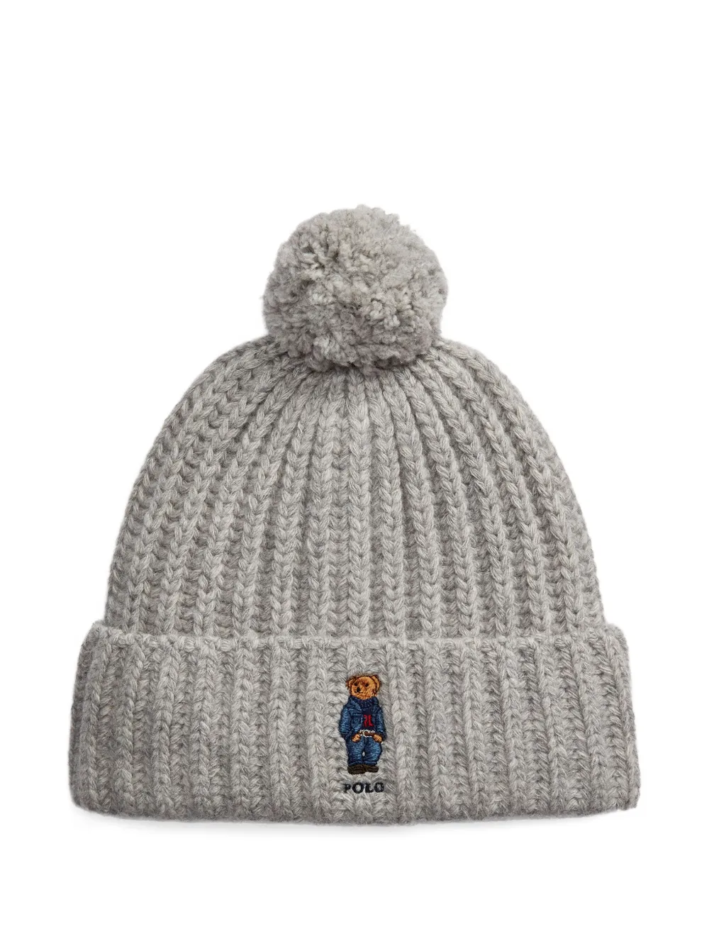 Polo Ralph Lauren Grey Polo Bear Pom Pom Beanie In Gray
