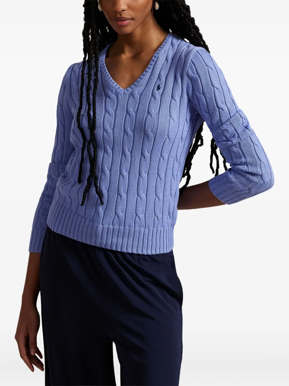 Polo Ralph Lauren Kabelgebreide trui met V-hals Blauw