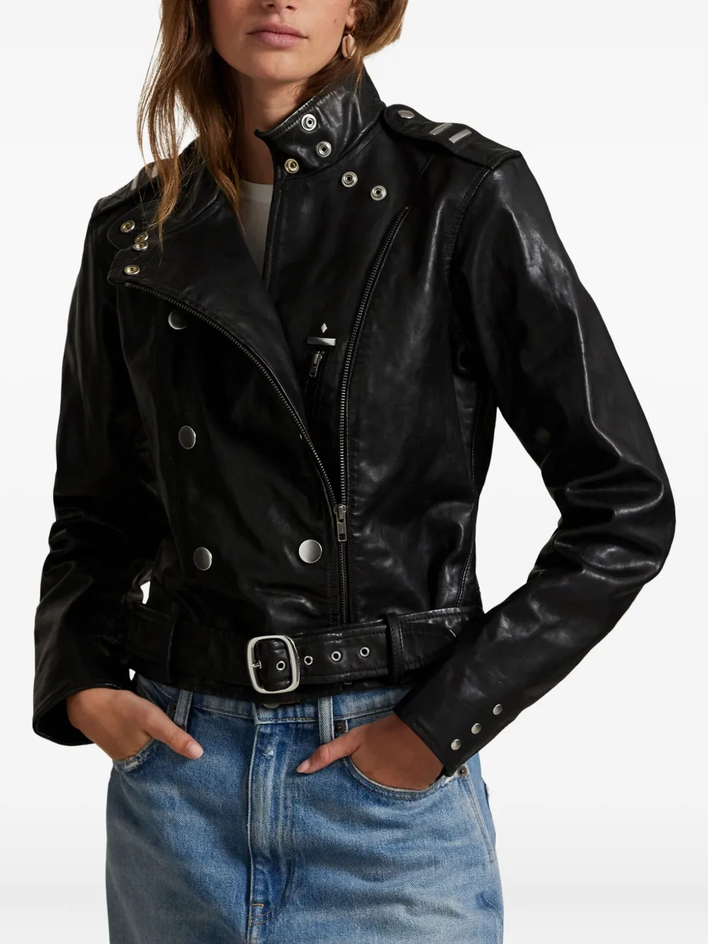 Polo Ralph Lauren Leren bikerjack Zwart