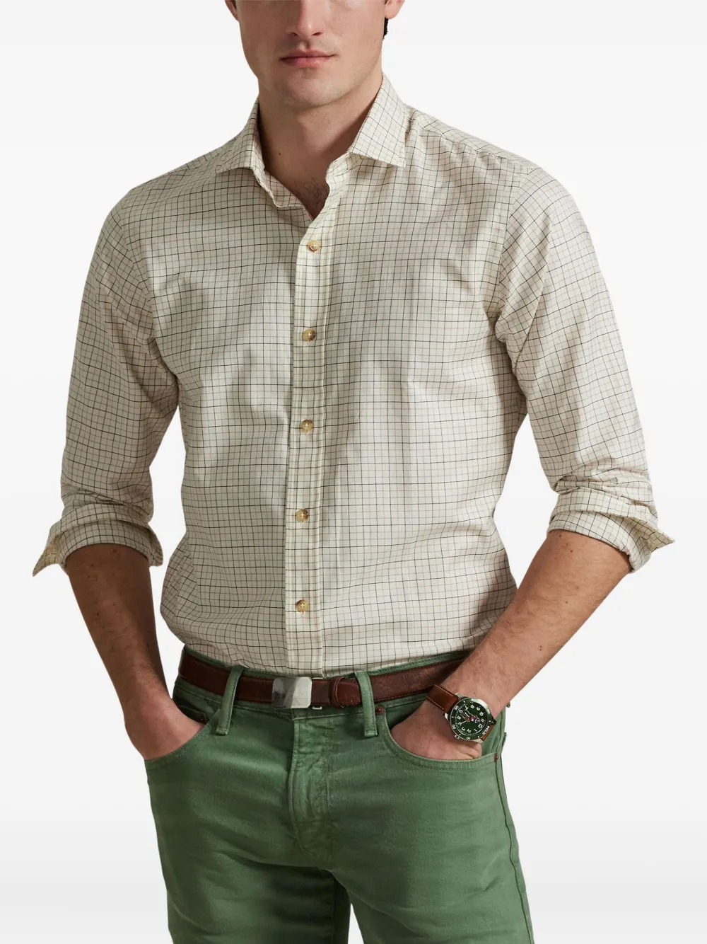 Polo Ralph Lauren Geruite overhemd met knopen Beige