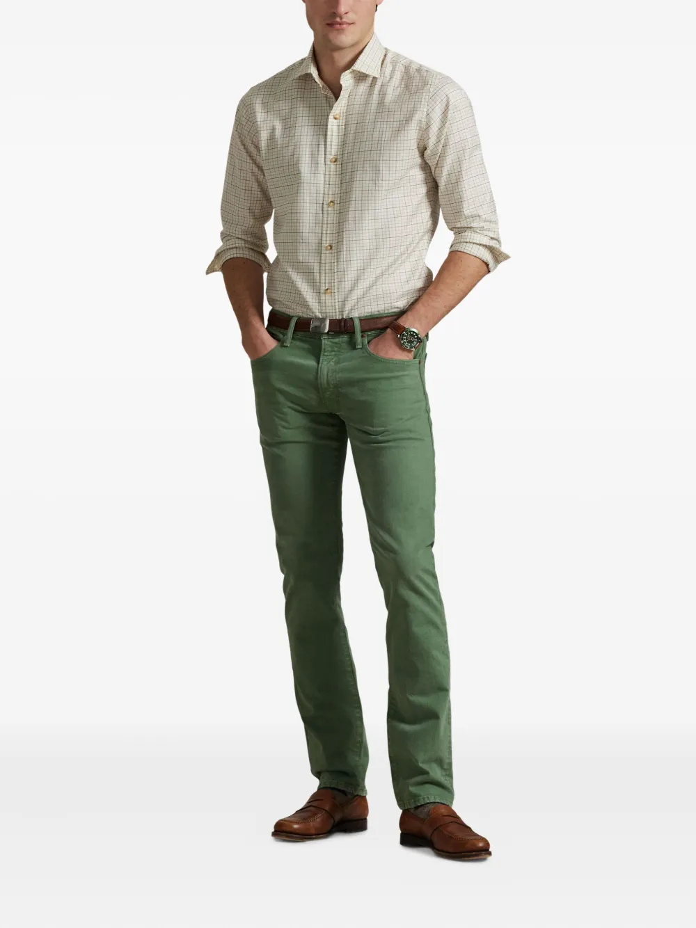 Polo Ralph Lauren Geruite overhemd met knopen Beige