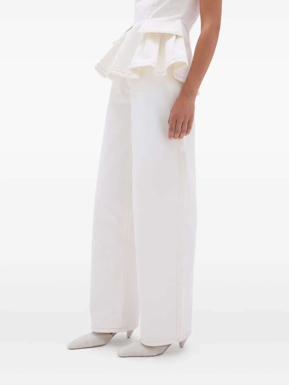 REMAIN Cocoon jeans met wijde pijpen en contrasterende stiksels Wit