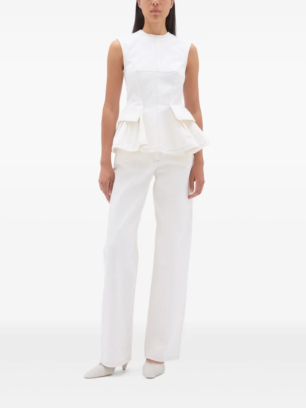 REMAIN Cocoon jeans met wijde pijpen en contrasterende stiksels Wit