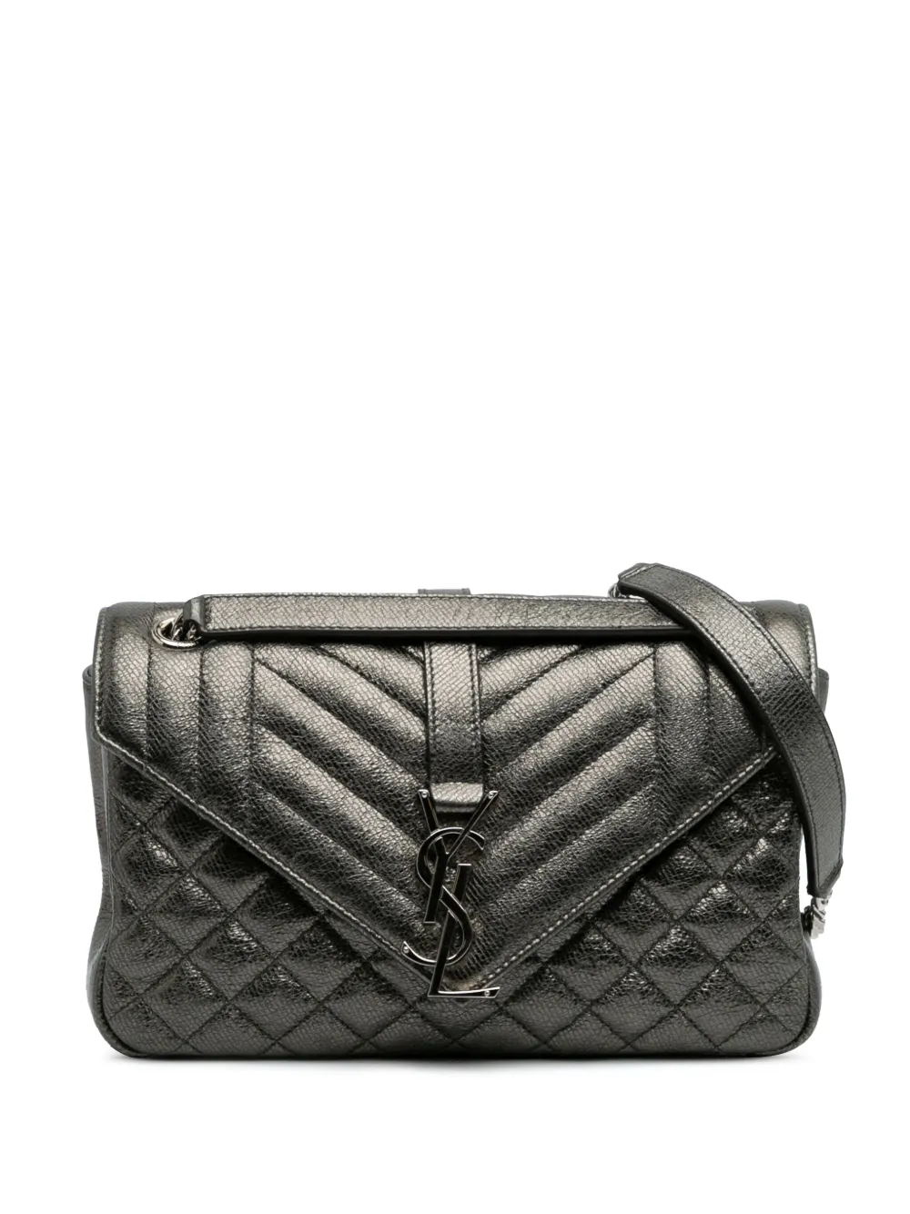 Pre-owned Saint Laurent 2017 Medium Iridescent Calfskin Triquilt Monogram College Bag Shoulder Bag