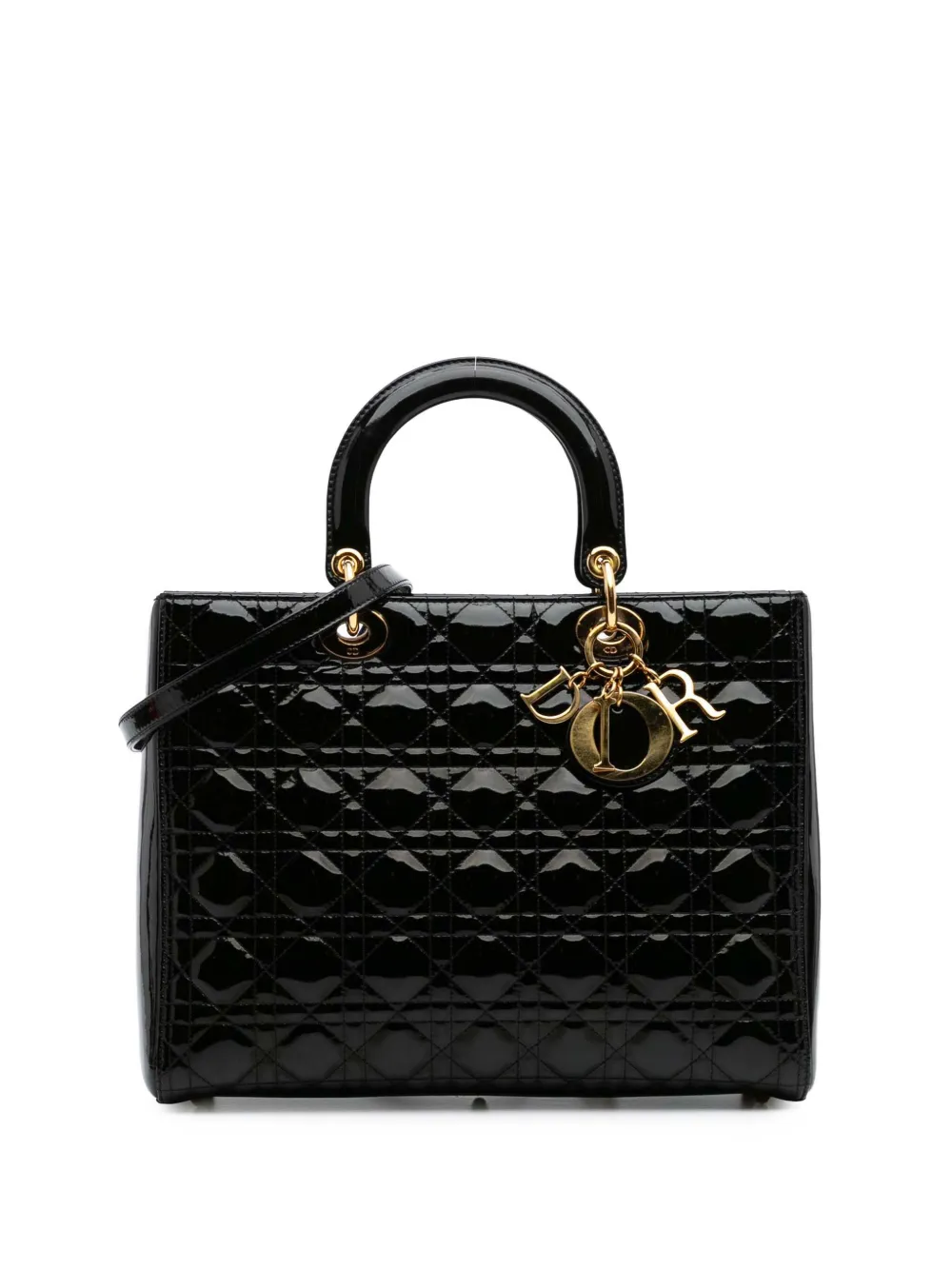 Christian Dior Pre-Owned 2011 ラージ パテント カナージュ レディ ディオール サッチェルバッグ - ブラック Christian Dior Pre-Owned 2011 ラージ パテント カナージュ レディ ディオール サッチェルバッグ - ブラック