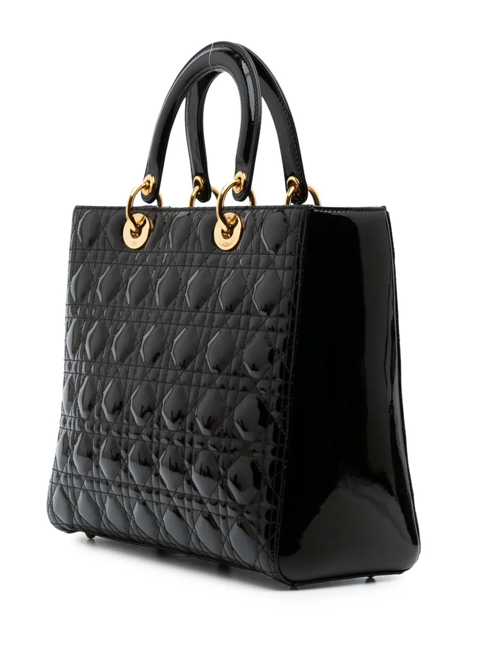 Pre-owned Dior 2011 Large Patent Cannage Lady Satchel In Black