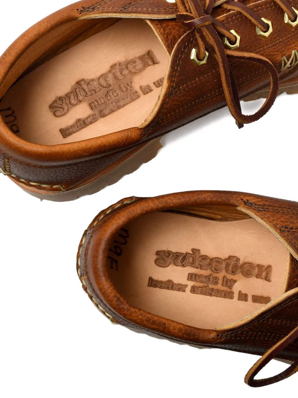 Yuketen textured-leather lace-up shoes Brown