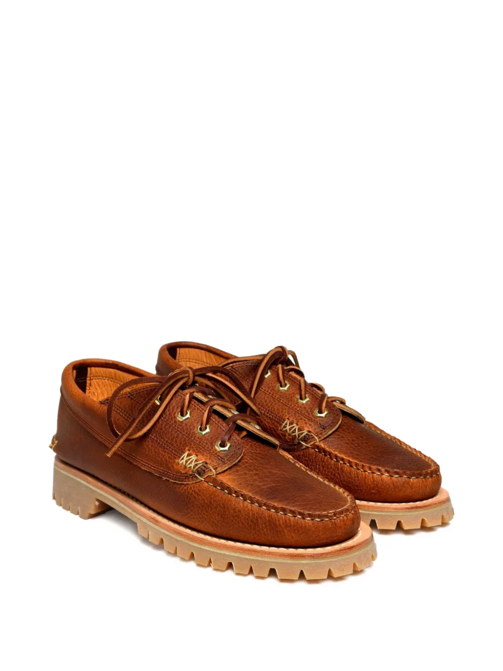 Yuketen Leren veterschoenen met textuur - Bruin