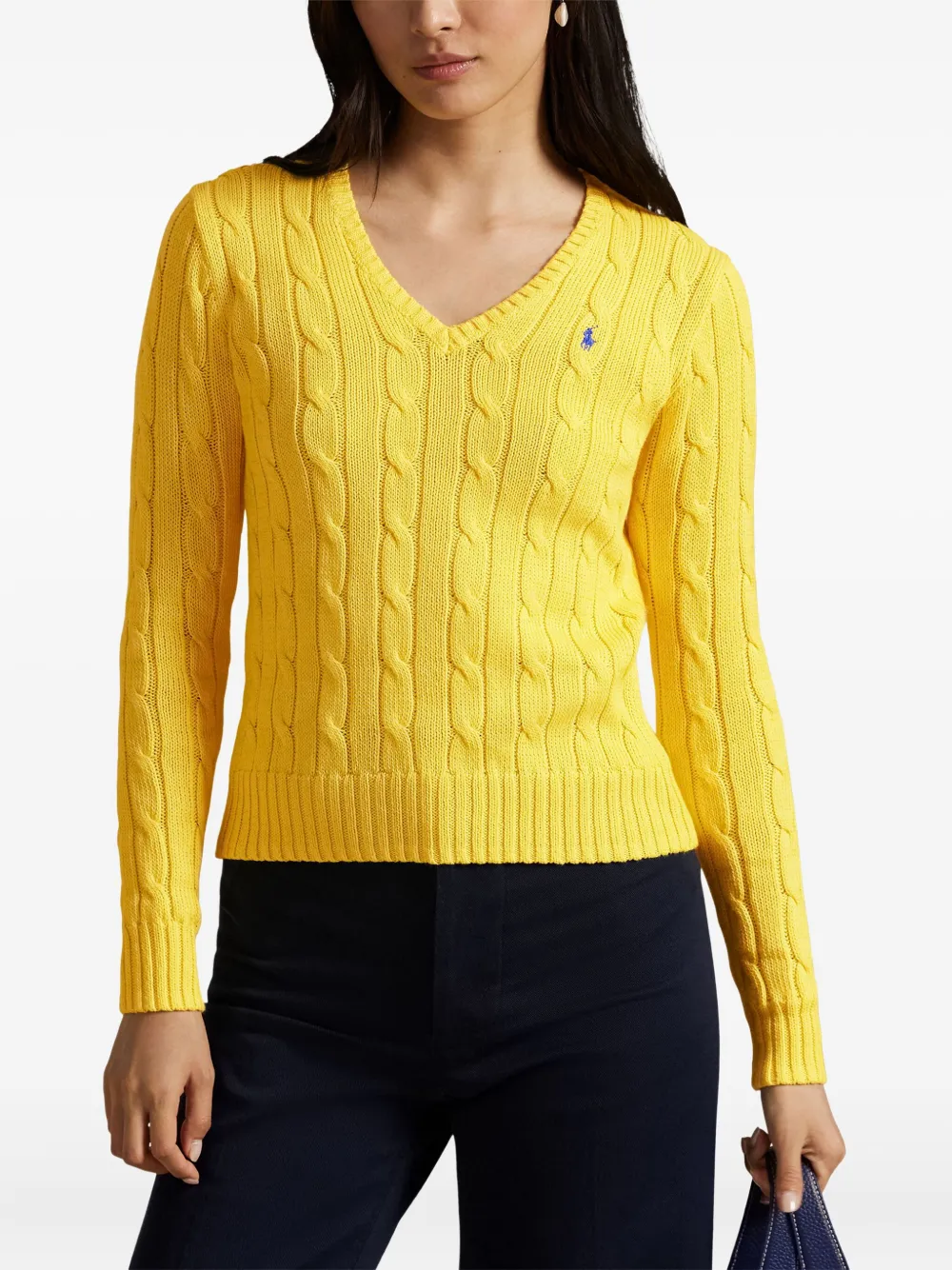 Polo Ralph Lauren Cable-knit Cotton V-neck Sweater In Yellow