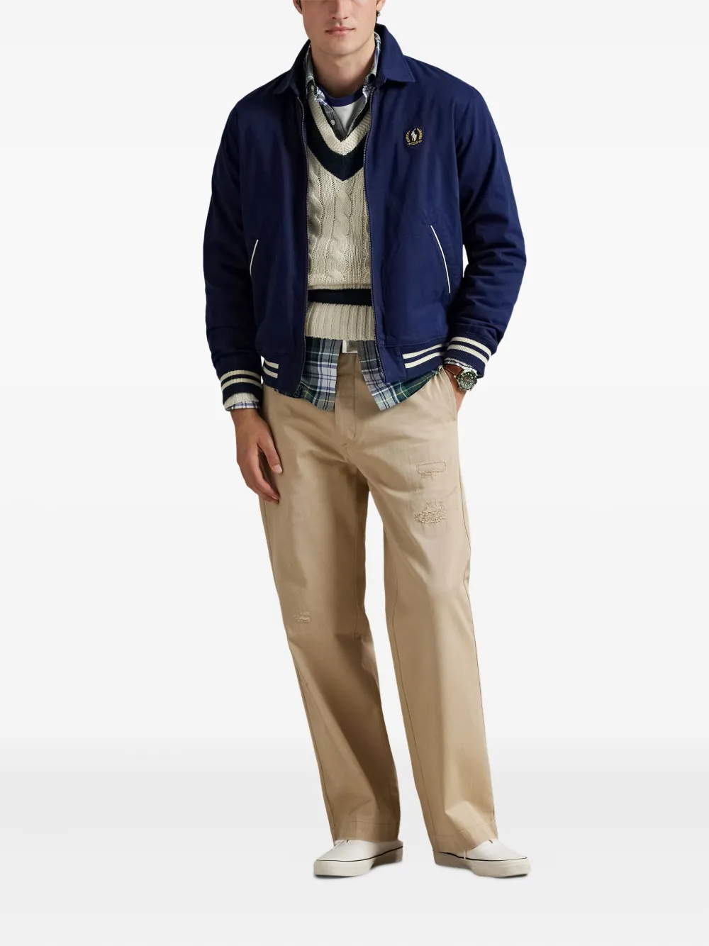 Polo Ralph Lauren logo-embroidered baseball jacket Blauw