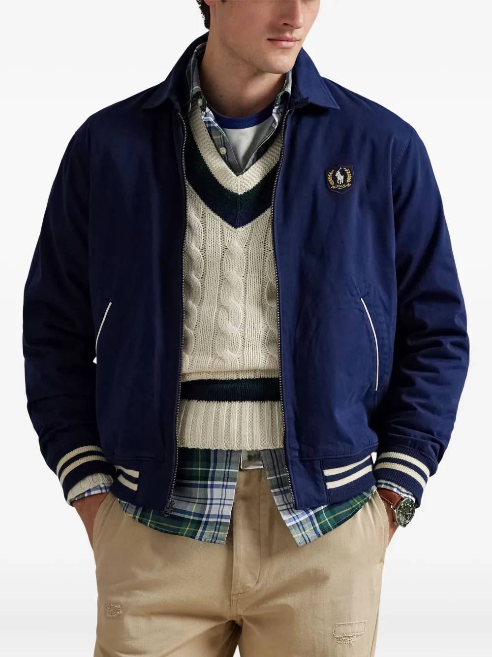 Polo Ralph Lauren logo-embroidered baseball jacket Blauw