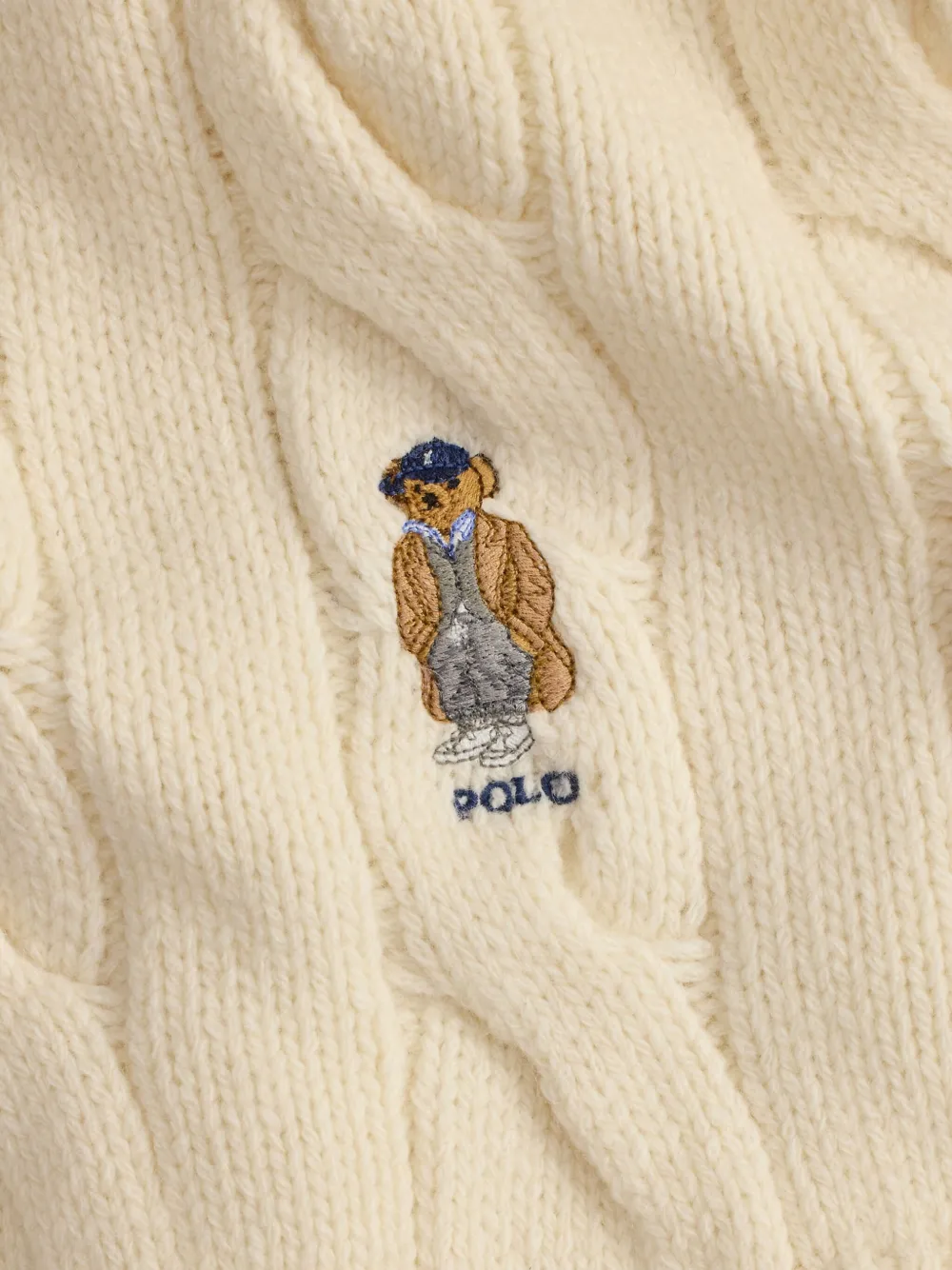 Polo Ralph Lauren Kabelgebreide sjaal met geborduurde beer Beige