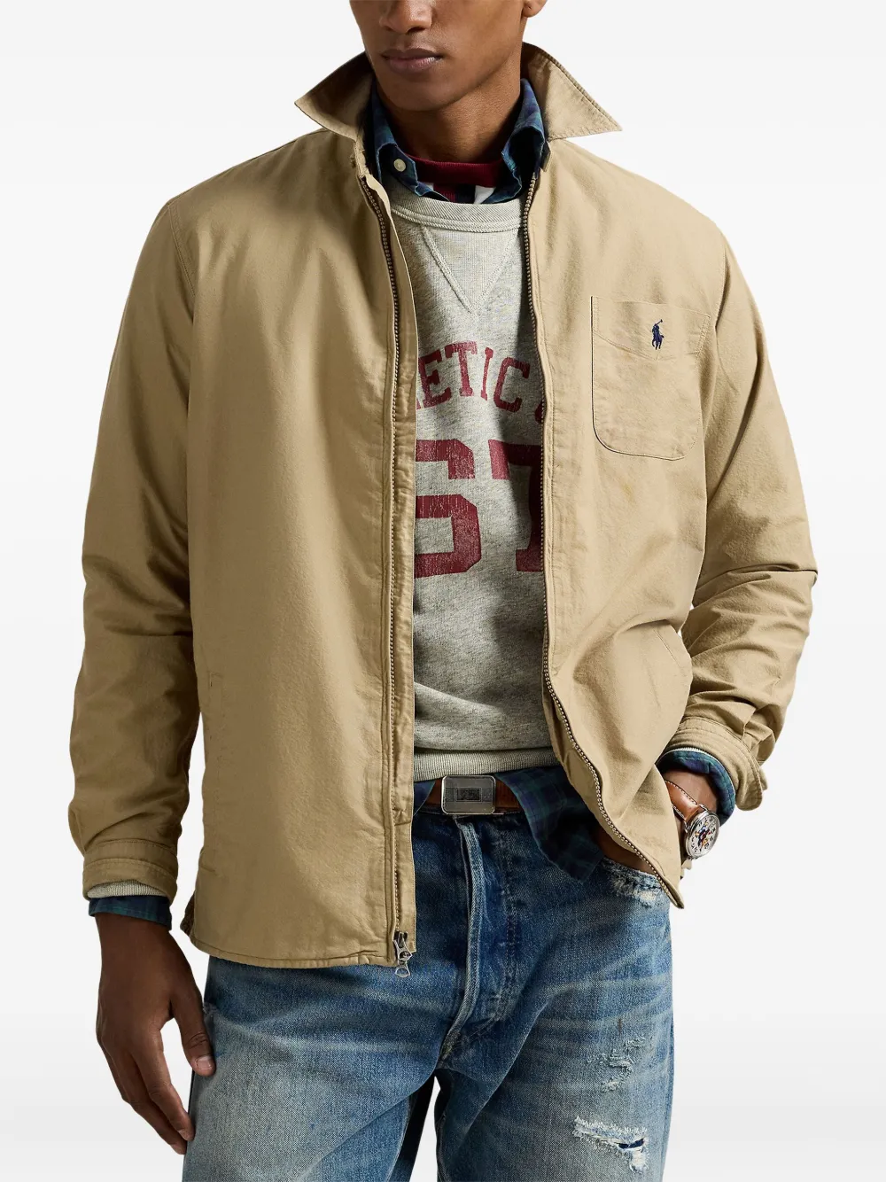 Polo Ralph Lauren Oxford shirtjack met rits Beige