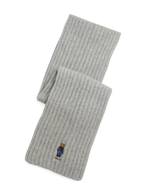 Polo Ralph Lauren Ribbed Bear-embroidered Scarf in Grey