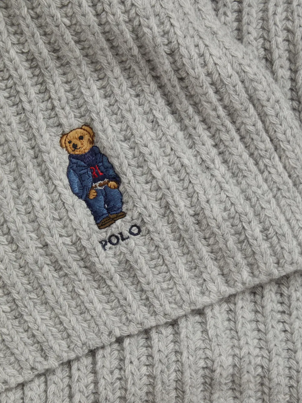 Polo Ralph Lauren Geribbelde sjaal met geborduurde beer Grijs