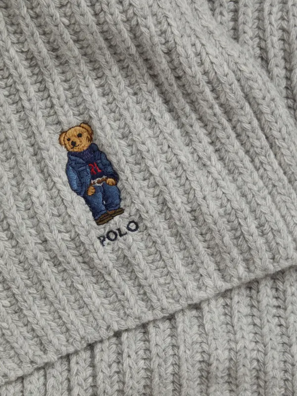 Polo Ralph Lauren Ribbed bear-embroidered Scarf Grey FARFETCH PH