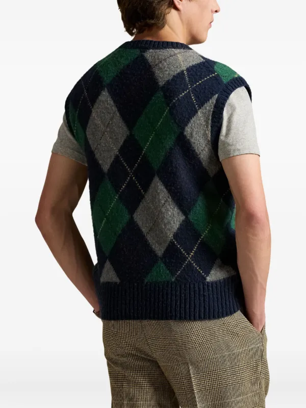 Mouwloze Tank Vesten,Heren Gebreide Bodywarmers Klassiek Zakelijk Argyle Geruit Groen Contrast Slim Fit V-Hals Herfst Winter Zacht Warm Mouwloos Knopen Vest Slipover Vest Trui Tanktops,Xl