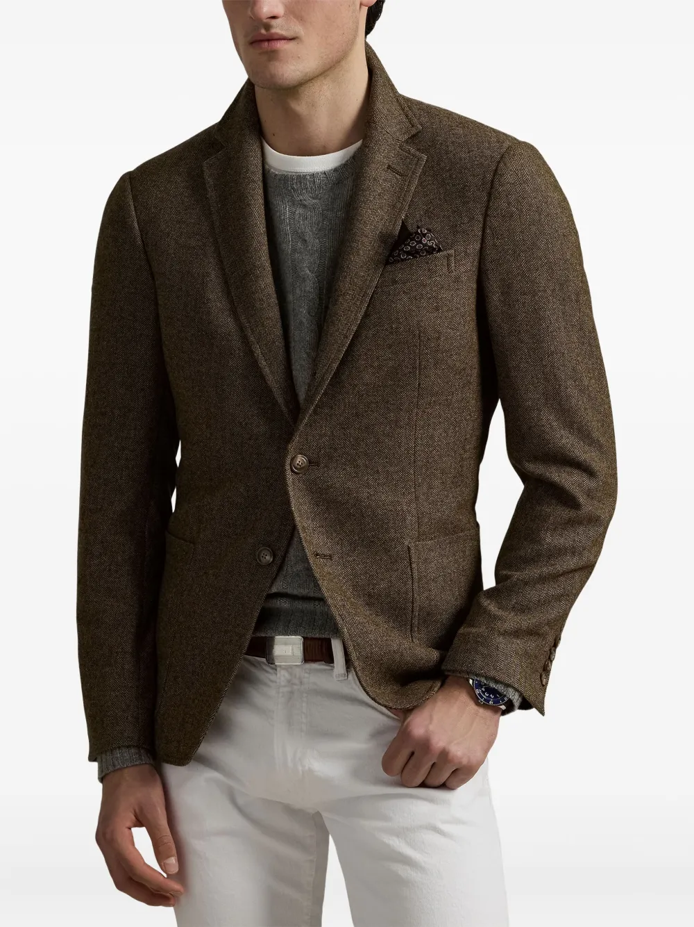 Polo Ralph Lauren Tweed lazer met visgraat-patroon Bruin