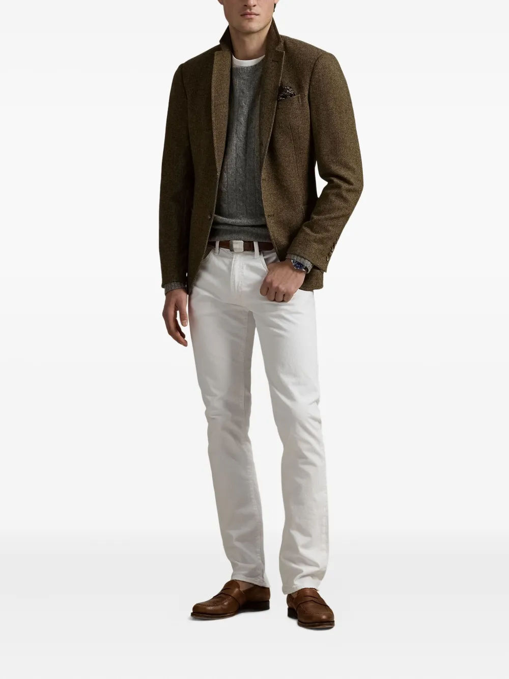 Polo Ralph Lauren Tweed lazer met visgraat-patroon Bruin