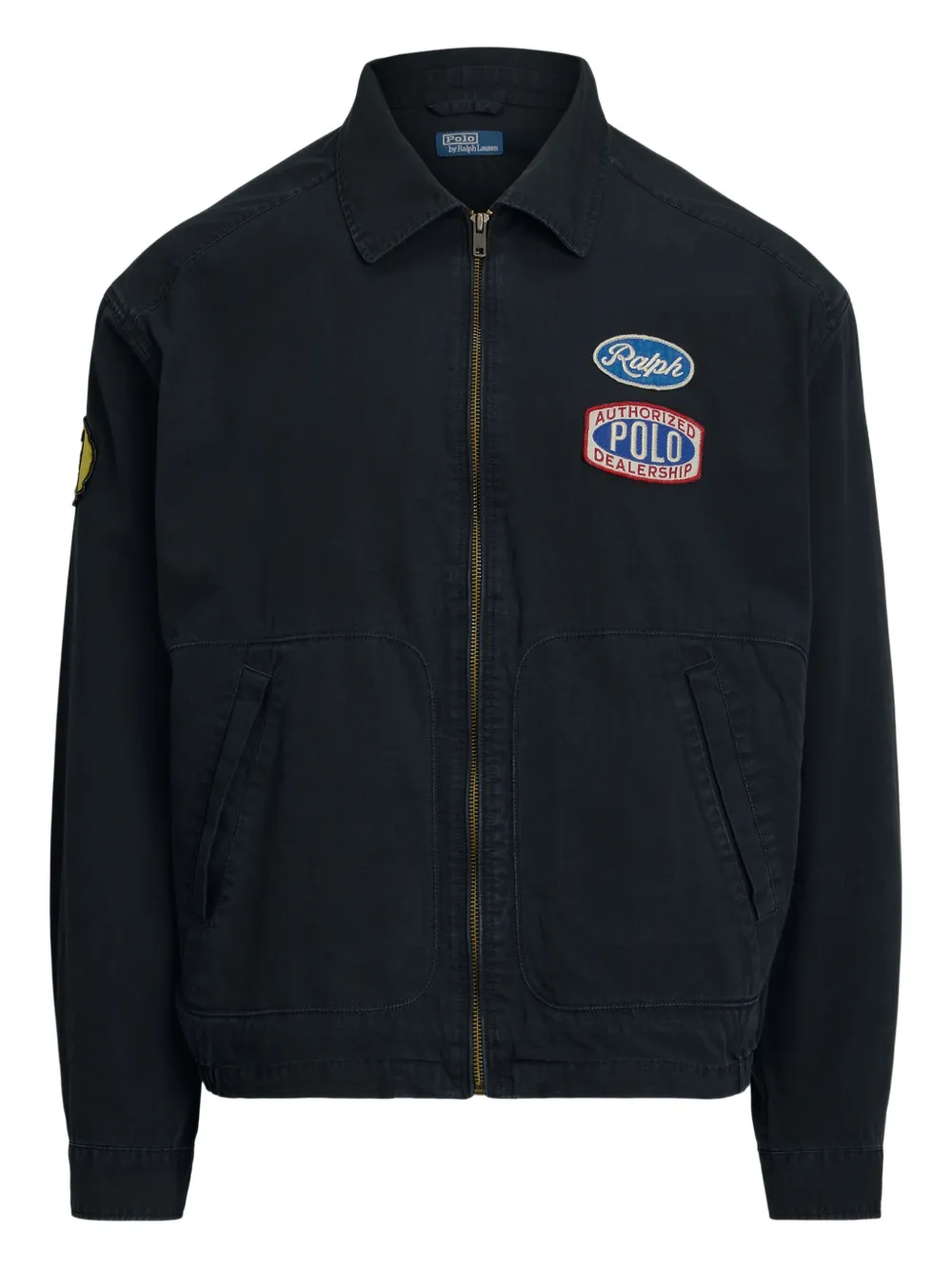 embroidered-patch zip-up jacket