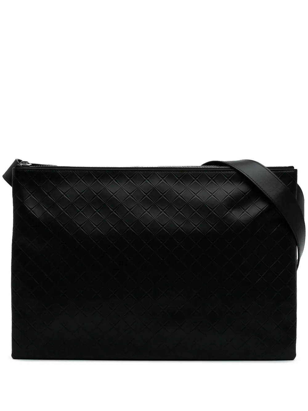 Bottega Veneta Pre-Owned 2012-2024 Lambskin Embossed Intrecciato Triple Zip Messenger Bag crossbody bag | Black | Image 1
