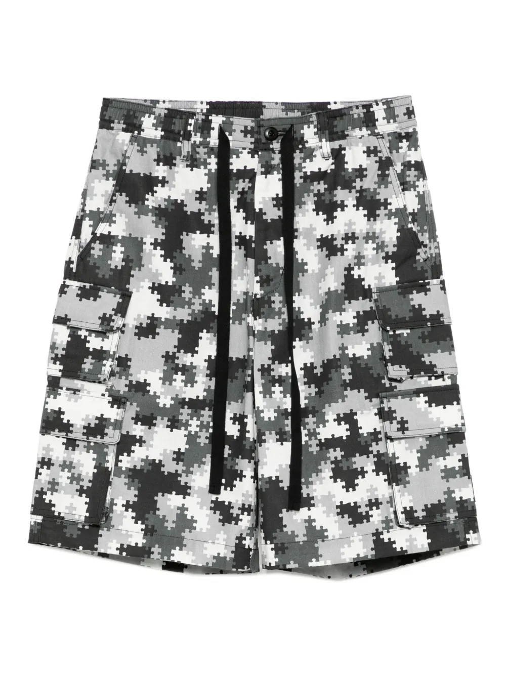 PEACE AND AFTER puzzle camo cargo shorts | Black | Image 1