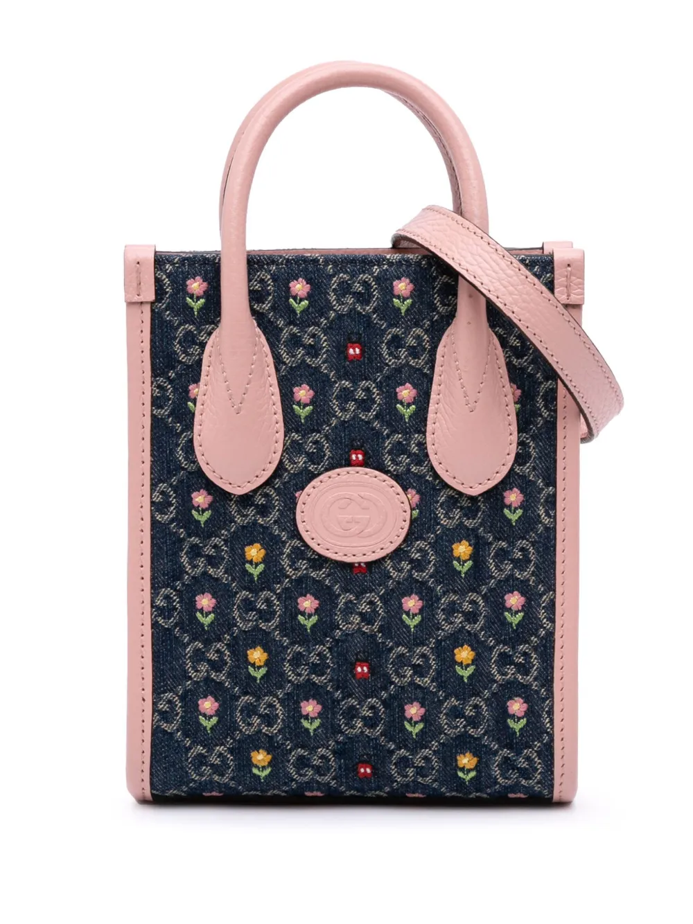 Gucci Pre-Owned 2016-2024 Mini GG Denim Interlocking G Flowers Tote satchel | Pink | Image 1